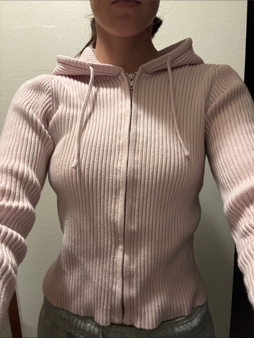Justify Pale Pink Ribbed Zip Hoodie Cardigan